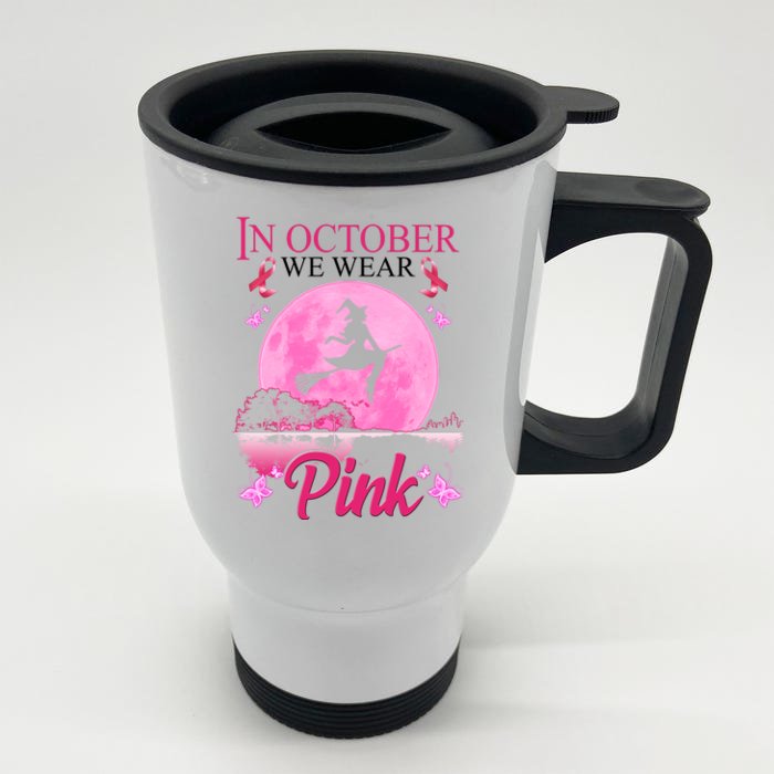 In October We Wear Pink Halloween Breast Cancer Front & Back Stainless Steel Travel Mug