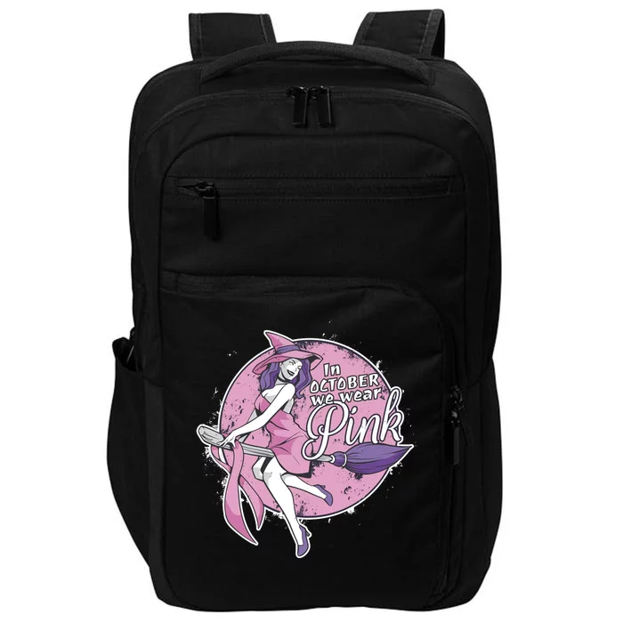 In October We Wear Pink Breast Cancer Witch Halloween Impact Tech Backpack