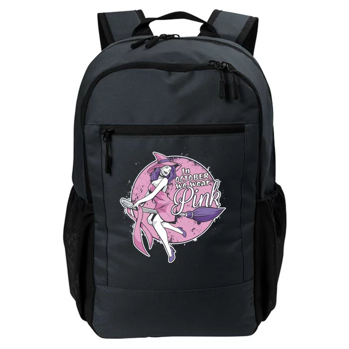 In October We Wear Pink Breast Cancer Witch Halloween Daily Commute Backpack