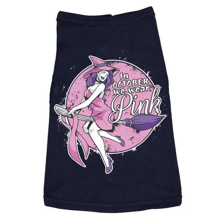 In October We Wear Pink Breast Cancer Witch Halloween Doggie Tank