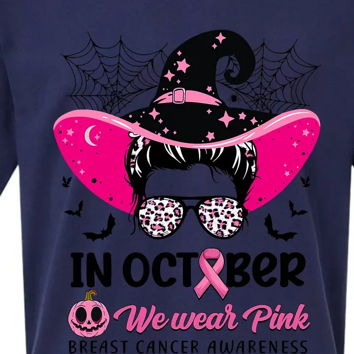 In October Wear Pink Breast Cancer Awareness Witch Halloween Costume Sueded Cloud Jersey T-Shirt