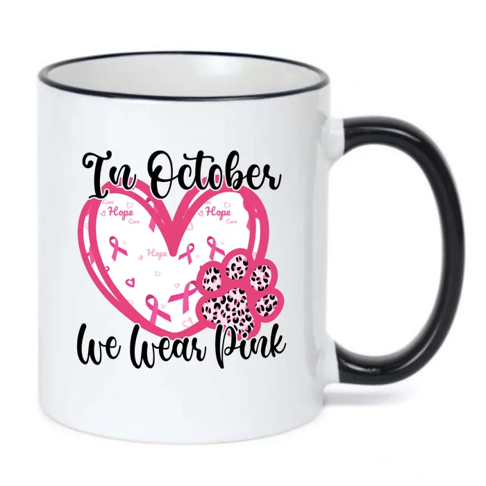 In October We Wear Pink Breast Cancer Paw Print Heart Black Color Changing Mug