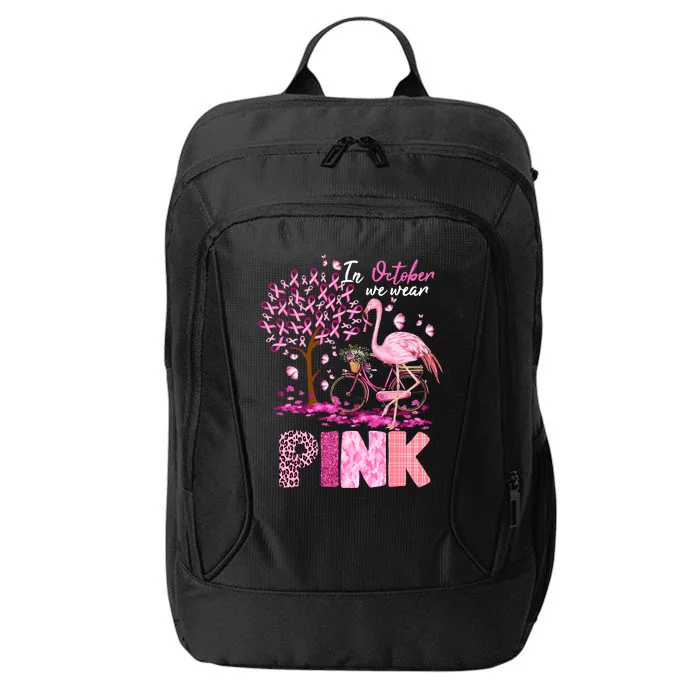 In October We Wear Pink Ribbon Cute Flamingo Breast Cancer City Backpack