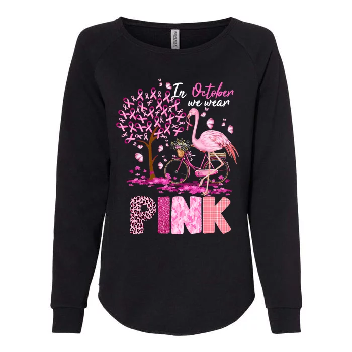 In October We Wear Pink Ribbon Cute Flamingo Breast Cancer Womens California Wash Sweatshirt