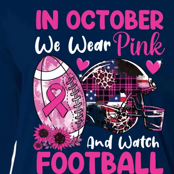 In October We Wear Pink Football Breast Cancer Awareness Cooling Performance Long Sleeve Crew