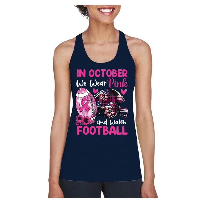 In October We Wear Pink Football Breast Cancer Awareness Women's Racerback Tank