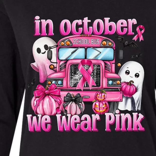 In October We Wear Pin.K School Bus Breast Cancer Awareness Womens Cotton Relaxed Long Sleeve T-Shirt