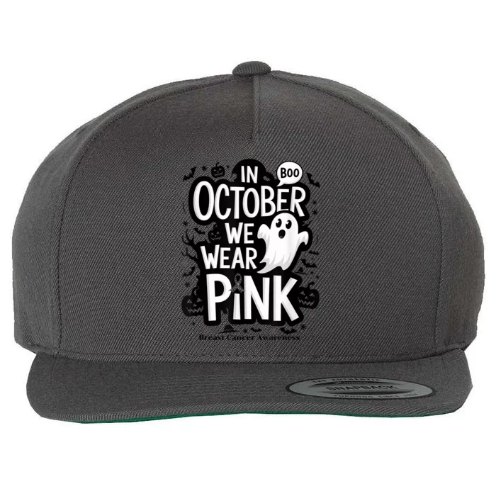 In October We Wear Ghost Halloween Breast Cancer Wool Snapback Cap