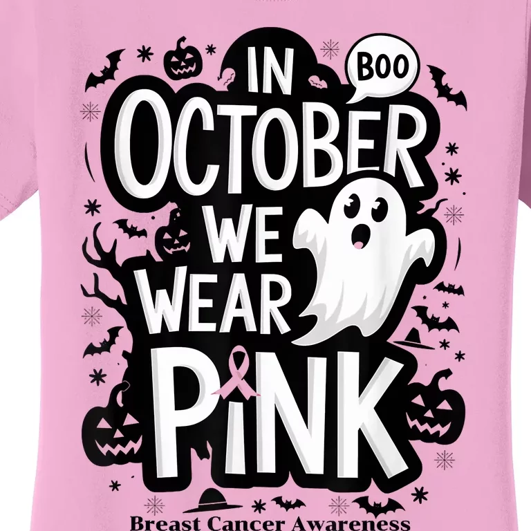 In October We Wear Ghost Halloween Breast Cancer Women's T-Shirt