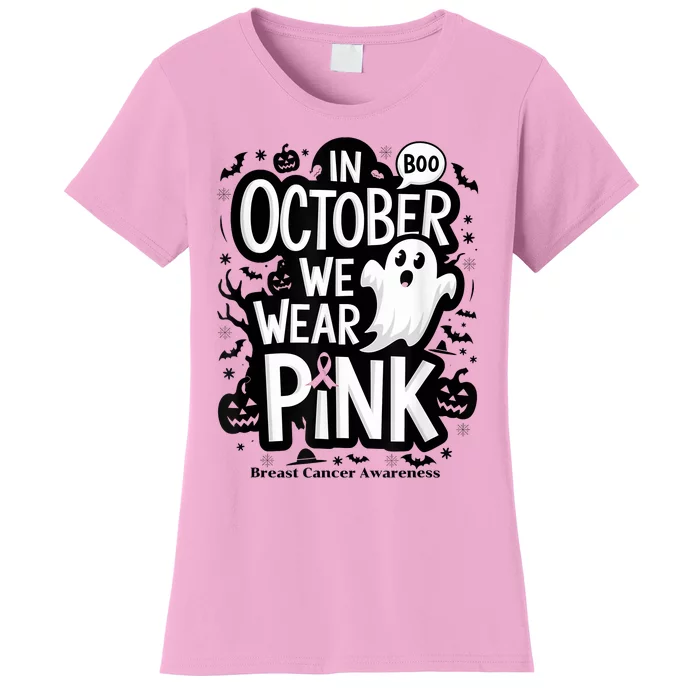 In October We Wear Ghost Halloween Breast Cancer Women's T-Shirt