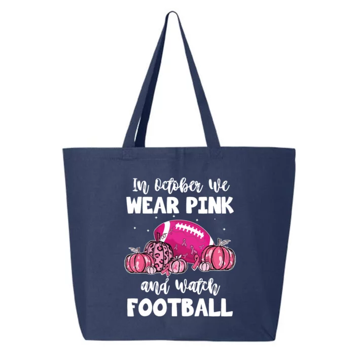 In October We Wear Pink Football Pumpkin Breast Cancer 25L Jumbo Tote