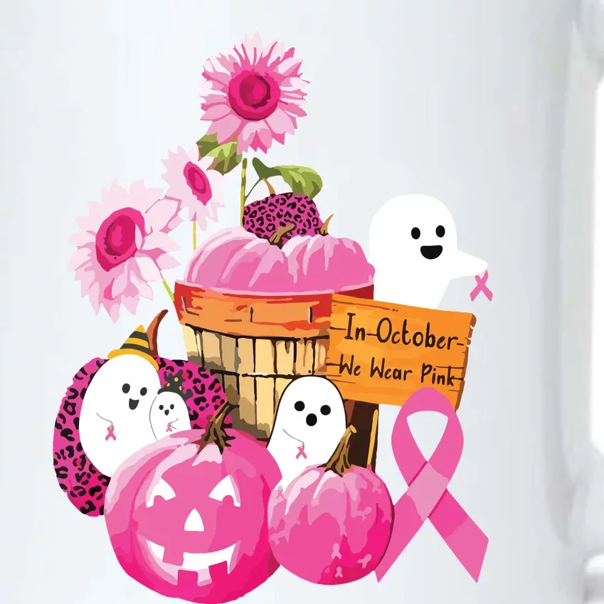 In October We Wear Pink Ghosts Pumpkins For Breast Cancer Black Color Changing Mug