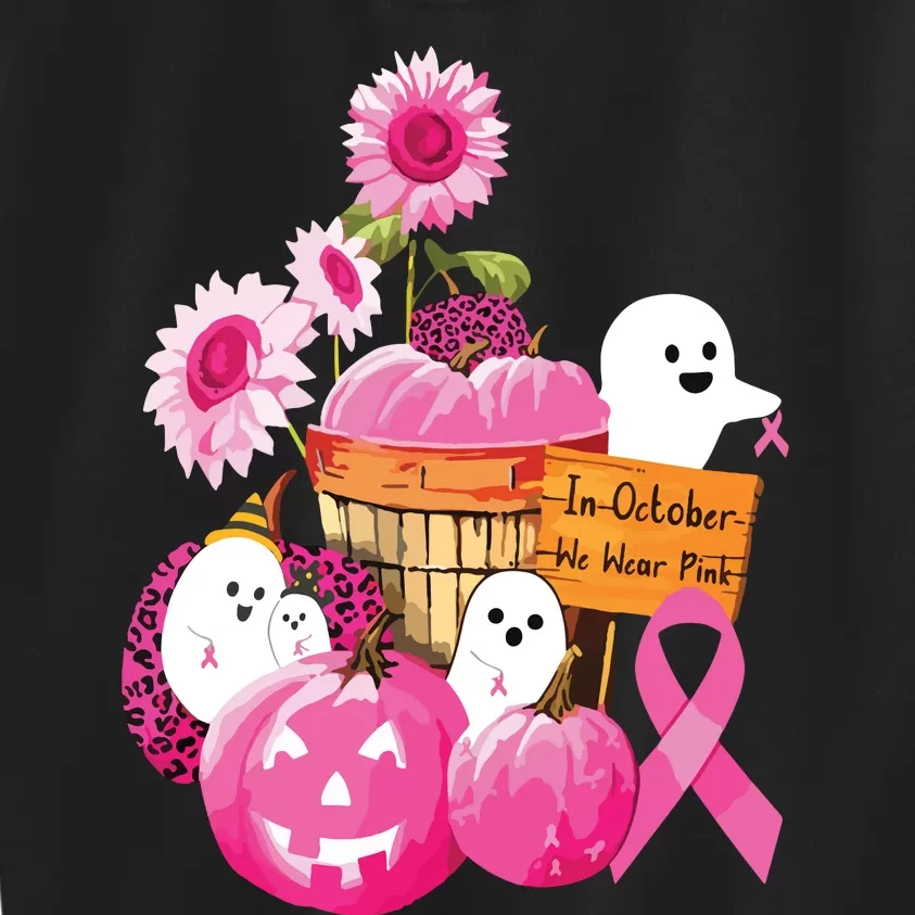 In October We Wear Pink Ghosts Pumpkins For Breast Cancer Kids Sweatshirt