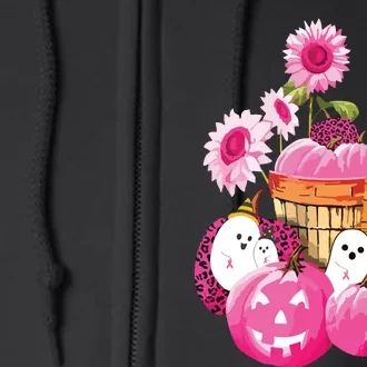 In October We Wear Pink Ghosts Pumpkins For Breast Cancer Full Zip Hoodie