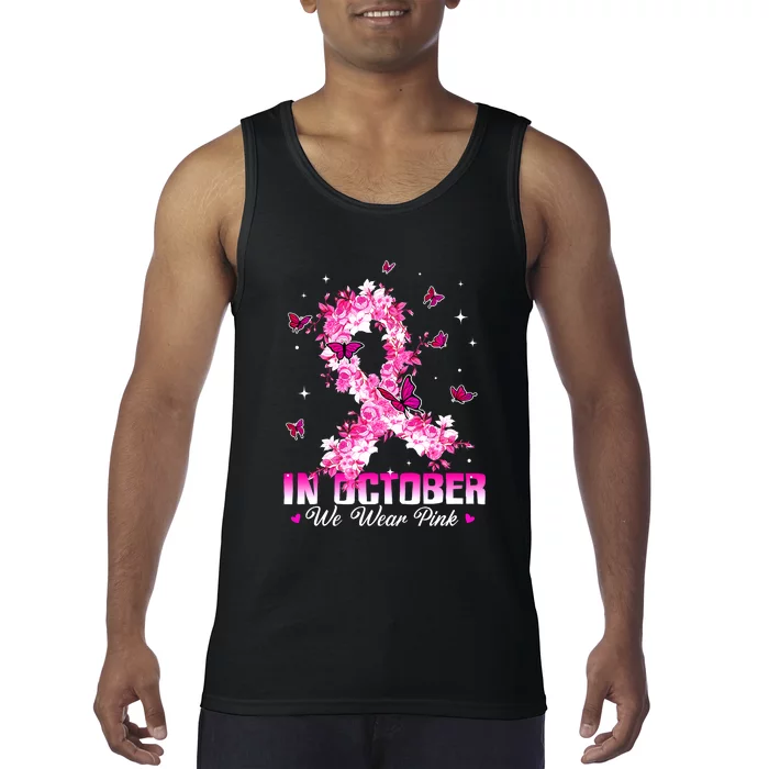 In October We Wear Pink Breast Cancer Awareness Pink Ribbons Tank Top