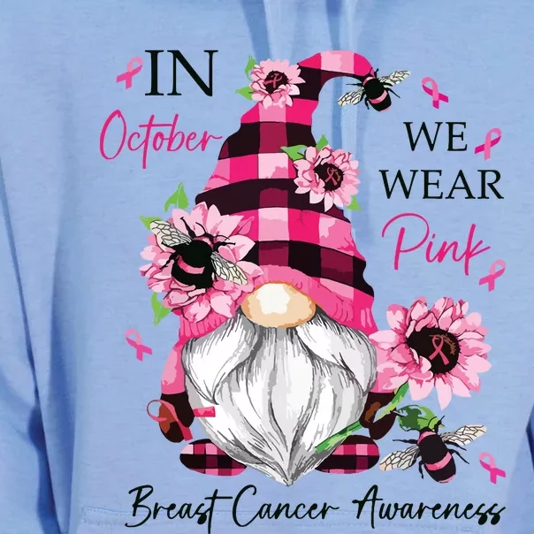 In October We Wear Pink Gnome Breast Cancer Awareness Unisex Surf Hoodie