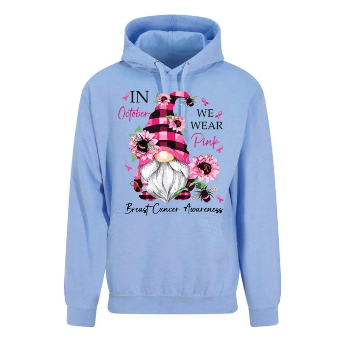 In October We Wear Pink Gnome Breast Cancer Awareness Unisex Surf Hoodie