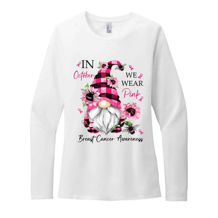 In October We Wear Pink Gnome Breast Cancer Awareness Womens CVC Long Sleeve Shirt