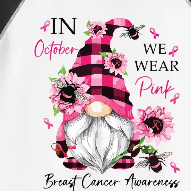 In October We Wear Pink Gnome Breast Cancer Awareness Toddler Fine Jersey T-Shirt