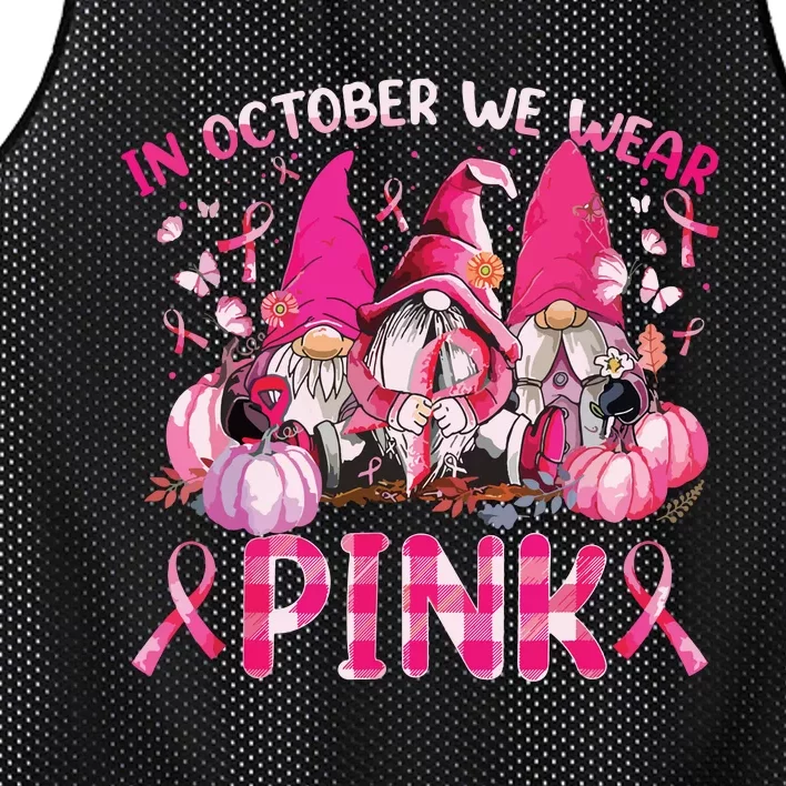 In October We Wear Pink Gnomes Breast Cancer Funny Halloween Mesh Reversible Basketball Jersey Tank