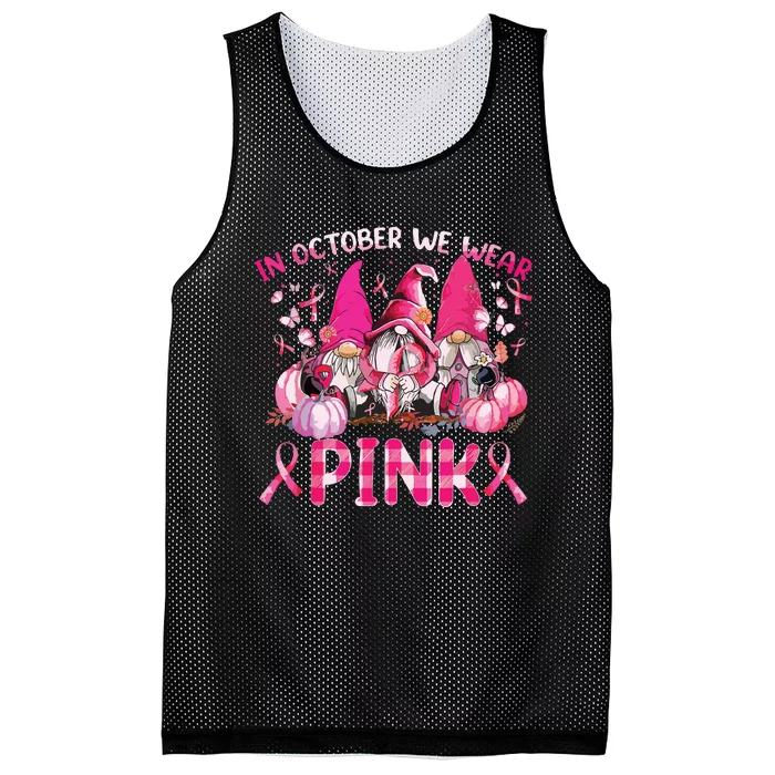 In October We Wear Pink Gnomes Breast Cancer Funny Halloween Mesh Reversible Basketball Jersey Tank