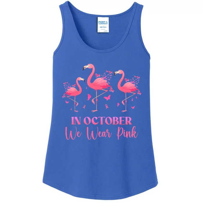 In October We Wear Pink Breast Cancer Awareness Flamingo Ladies Essential Tank