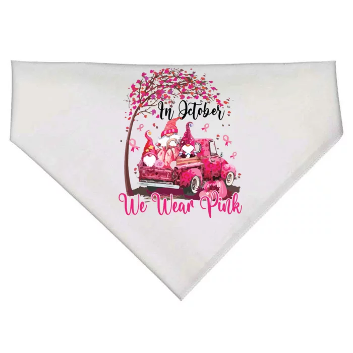 In October We Wear Pink Gnomes Truck Breast Cancer USA-Made Doggie Bandana