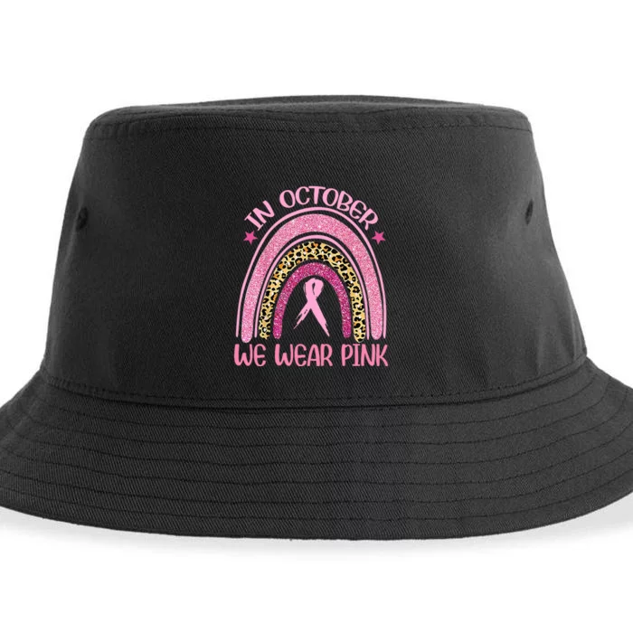 In October We Wear Pink Leopard Breast Cancer Awareness Sustainable Bucket Hat