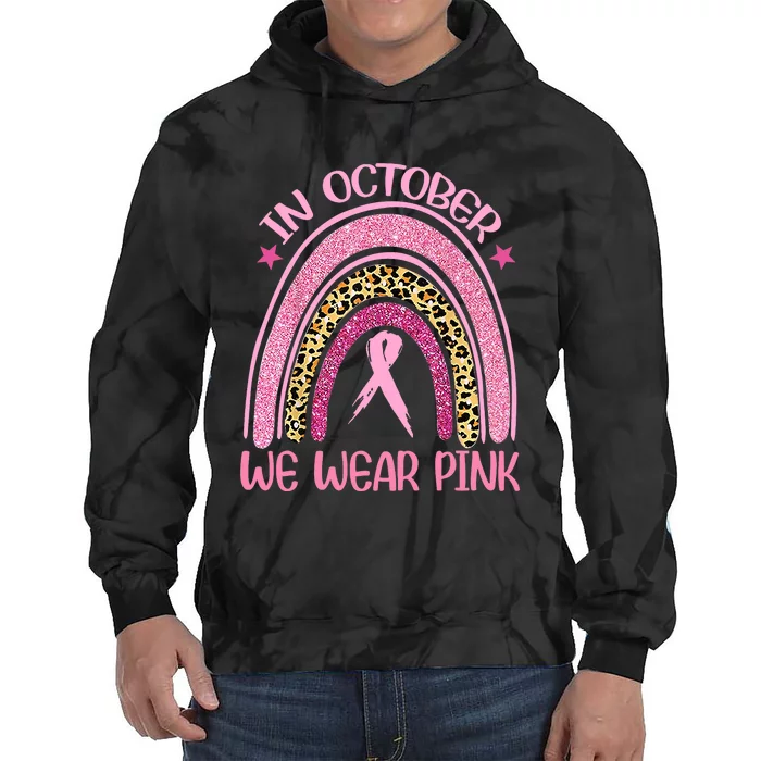 In October We Wear Pink Leopard Breast Cancer Awareness Tie Dye Hoodie