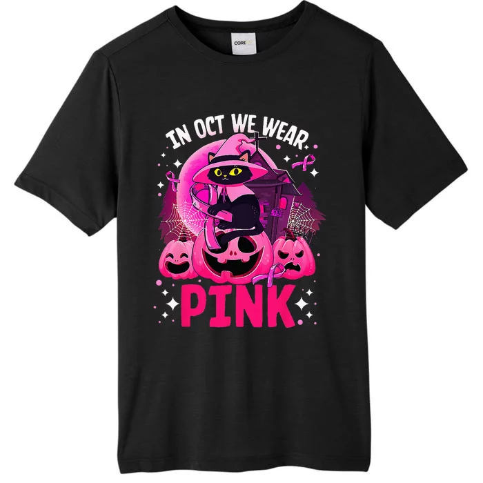 In Oct We Wear Pink Black Cat Breast Cancer Awareness ChromaSoft Performance T-Shirt