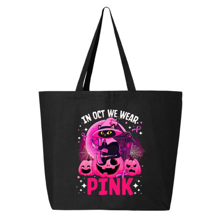 In Oct We Wear Pink Black Cat Breast Cancer Awareness 25L Jumbo Tote