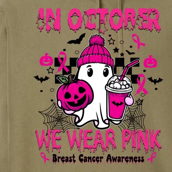 In October We Wear Pin K Ghosts & Pumpkins For Breast Cancer Premium Hoodie