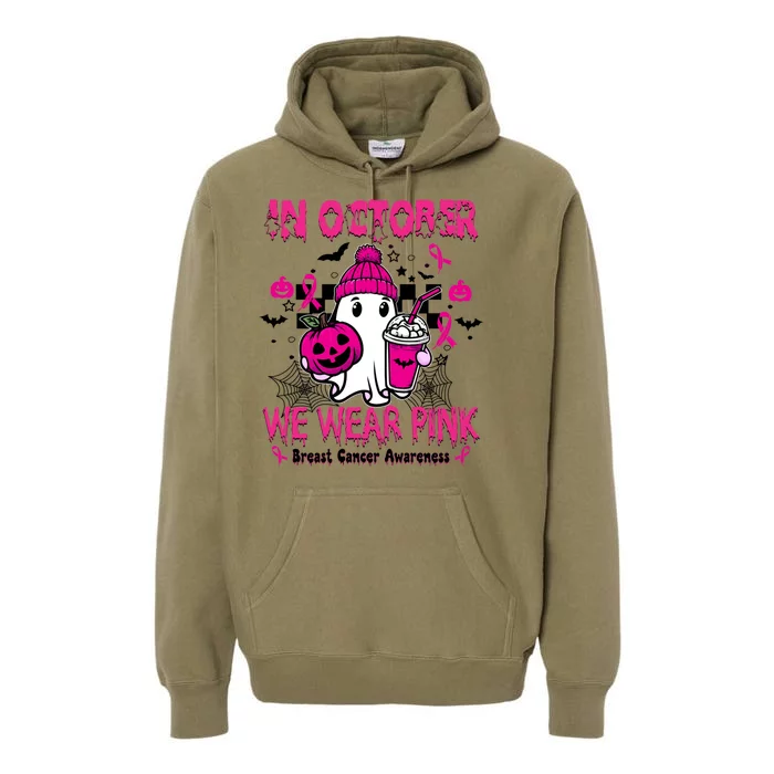 In October We Wear Pin K Ghosts & Pumpkins For Breast Cancer Premium Hoodie