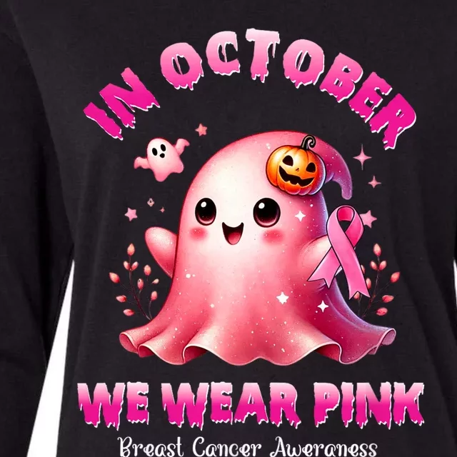 In October We Wear P.I.N.K. Ghost Witch Breast Cancer Awareness Womens Cotton Relaxed Long Sleeve T-Shirt