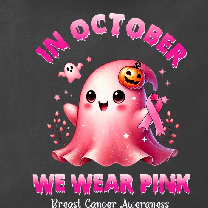 In October We Wear P.I.N.K. Ghost Witch Breast Cancer Awareness Zip Tote Bag