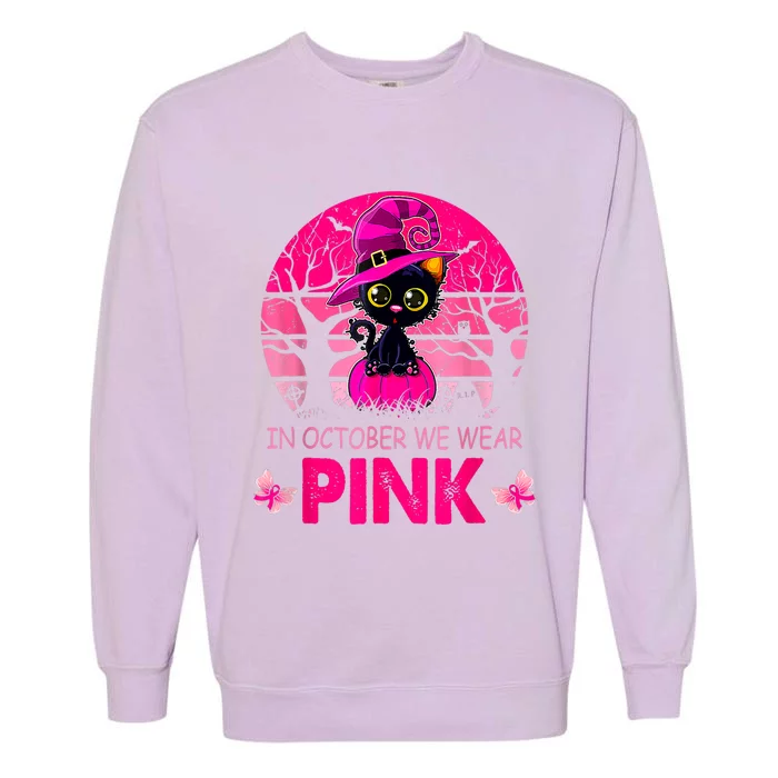 In October We Wear Pink Cute Cat Breast Cancer Awareness Garment-Dyed Sweatshirt