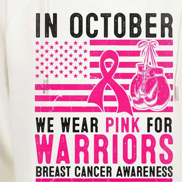 In October Wear Pink Support Warrior Awareness Breast Cancer Womens Funnel Neck Pullover Hood