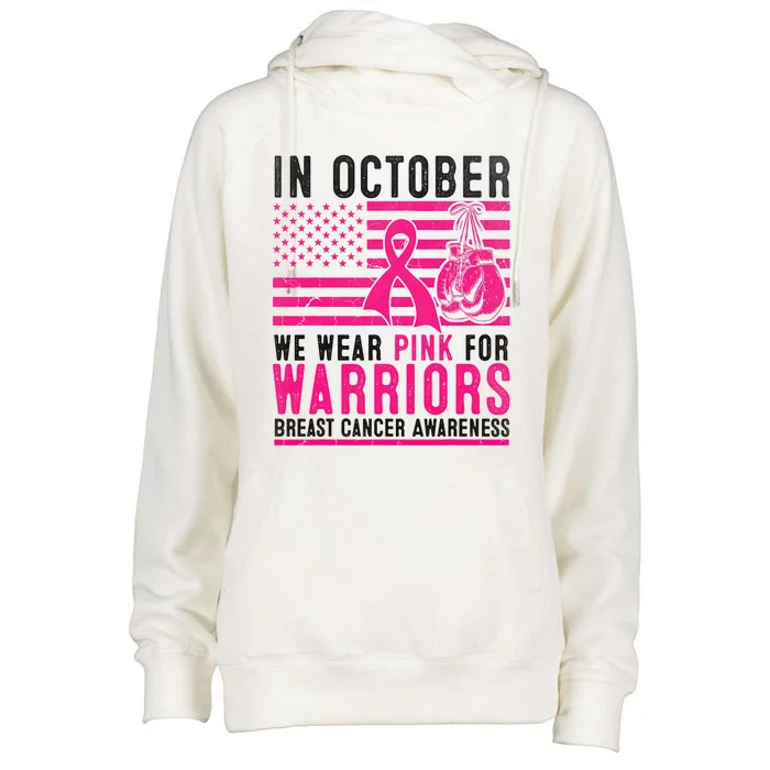 In October Wear Pink Support Warrior Awareness Breast Cancer Womens Funnel Neck Pullover Hood