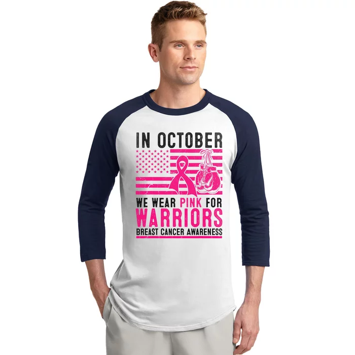 In October Wear Pink Support Warrior Awareness Breast Cancer Baseball Sleeve Shirt