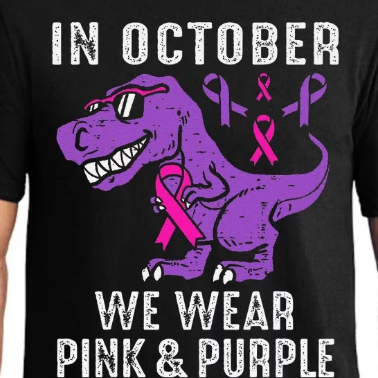 In October We Wear Pin.K And Purple Breast Cancer Awareness Pajama Set