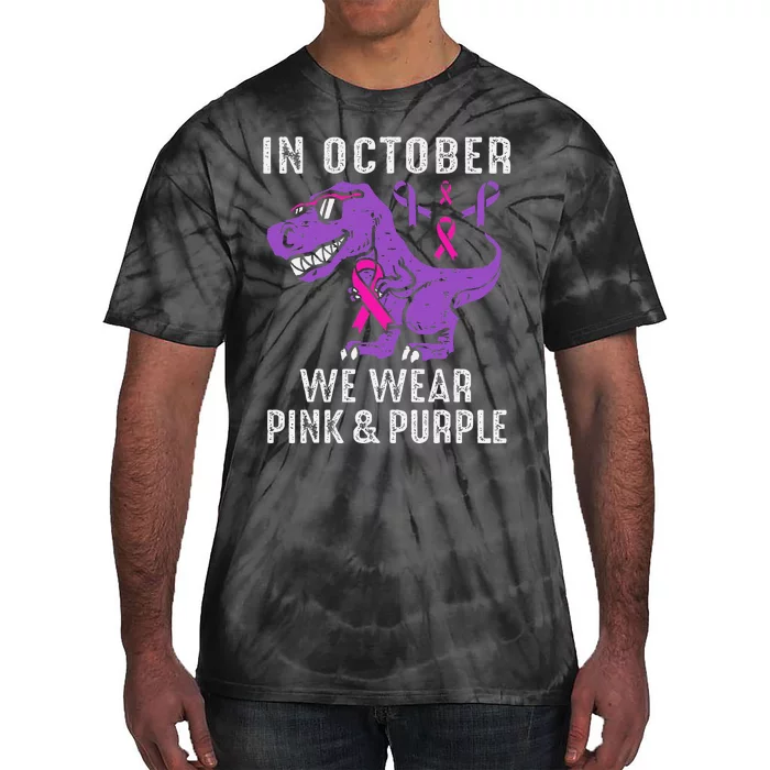 In October We Wear Pin.K And Purple Breast Cancer Awareness Tie-Dye T-Shirt