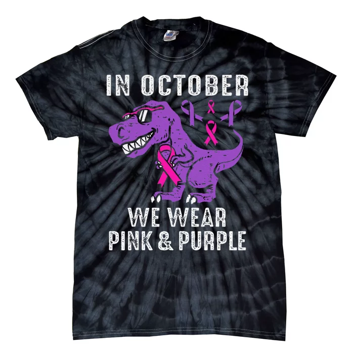 In October We Wear Pin.K And Purple Breast Cancer Awareness Tie-Dye T-Shirt