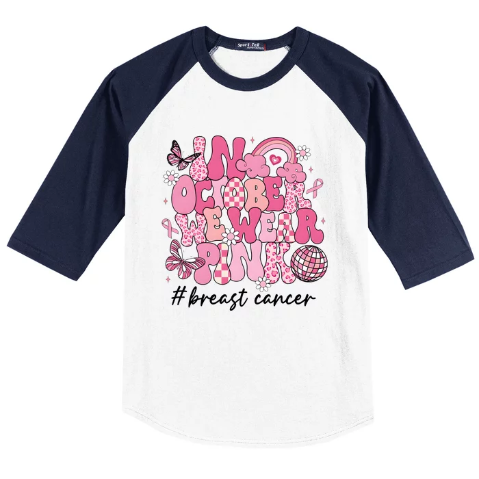 In October We Wear Retro Breast Cancer Awareness Baseball Sleeve Shirt