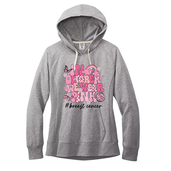 In October We Wear Retro Breast Cancer Awareness Women's Fleece Hoodie