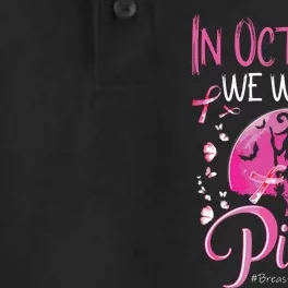 In October We Wear Breast Cancer Awareness Halloween Witch Dry Zone Grid Performance Polo