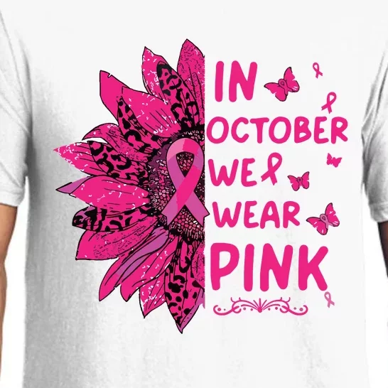 In October We Wear Leopard Pink Sunflower Breast Cancer Pajama Set