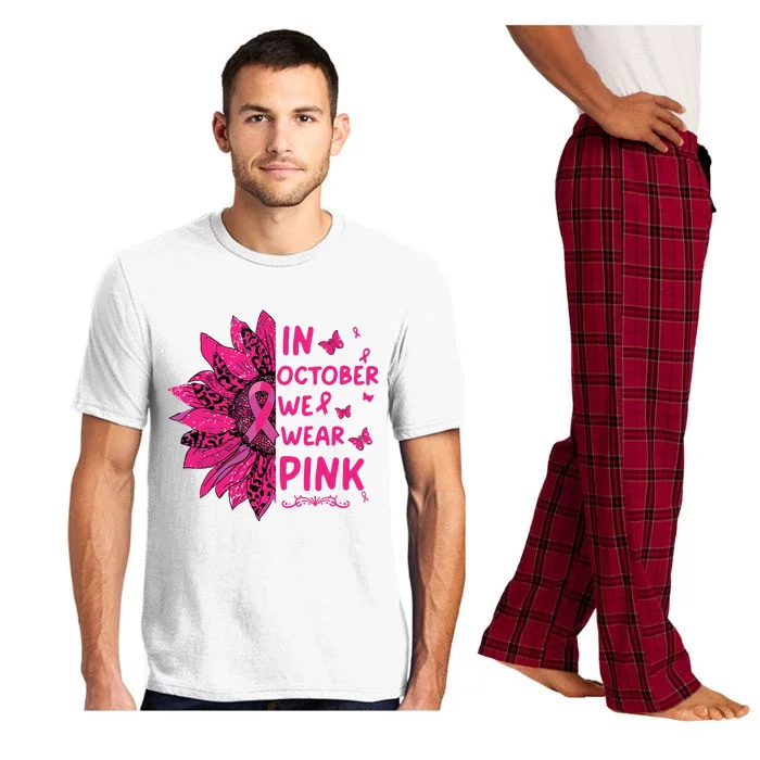 In October We Wear Leopard Pink Sunflower Breast Cancer Pajama Set