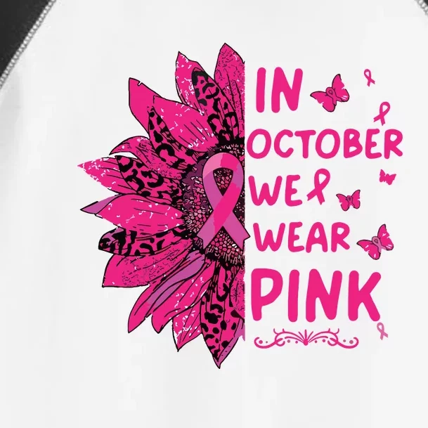 In October We Wear Leopard Pink Sunflower Breast Cancer Toddler Fine Jersey T-Shirt