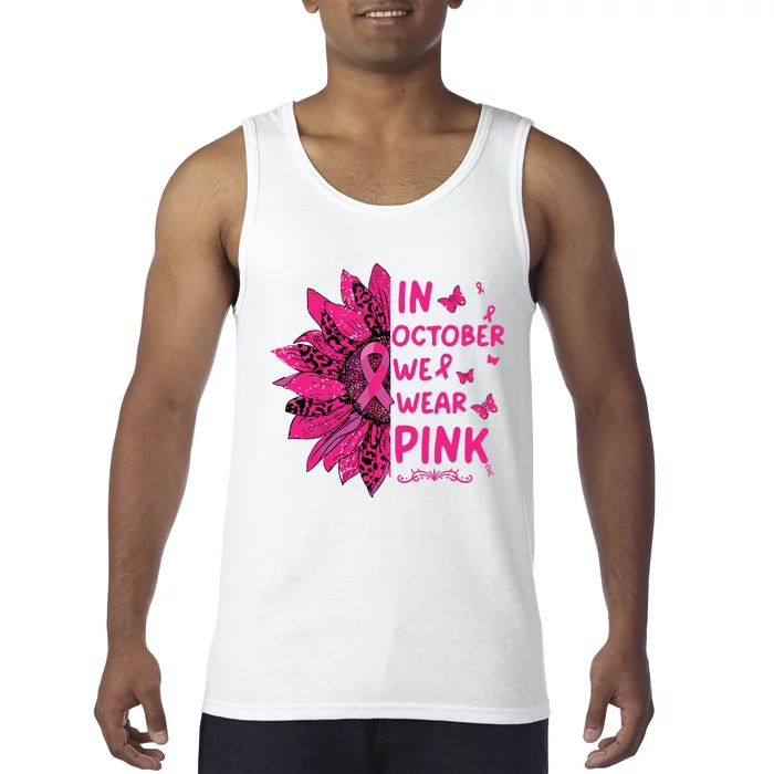 In October We Wear Leopard Pink Sunflower Breast Cancer Tank Top