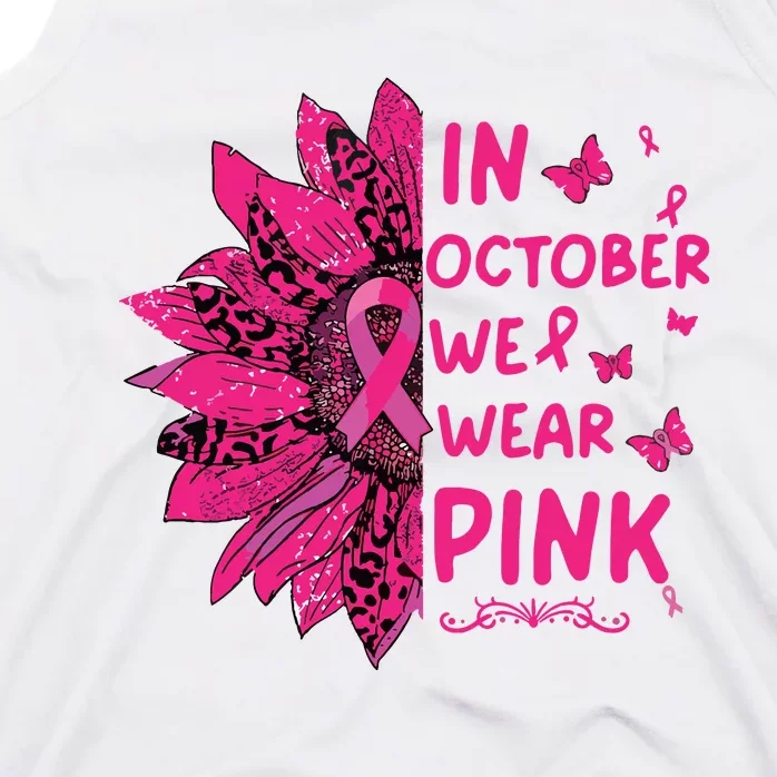 In October We Wear Leopard Pink Sunflower Breast Cancer Tank Top